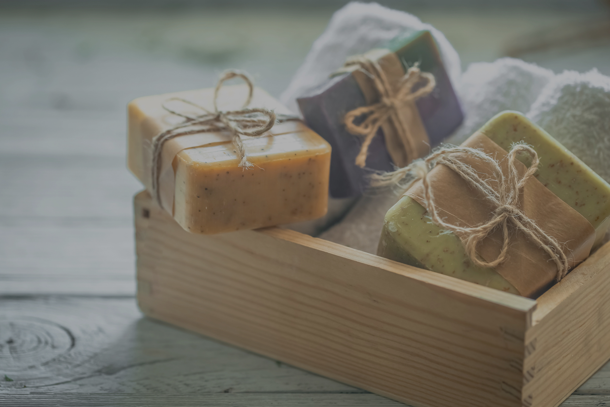 Beautiful,,Fragrant,Handmade,Soap,In,Wooden,Box,Standing,On,A